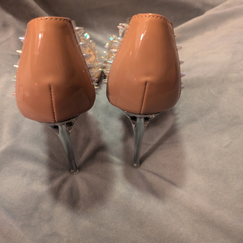 Steve Madden Clear and Nude Studded Heels - Picture 6 of 8